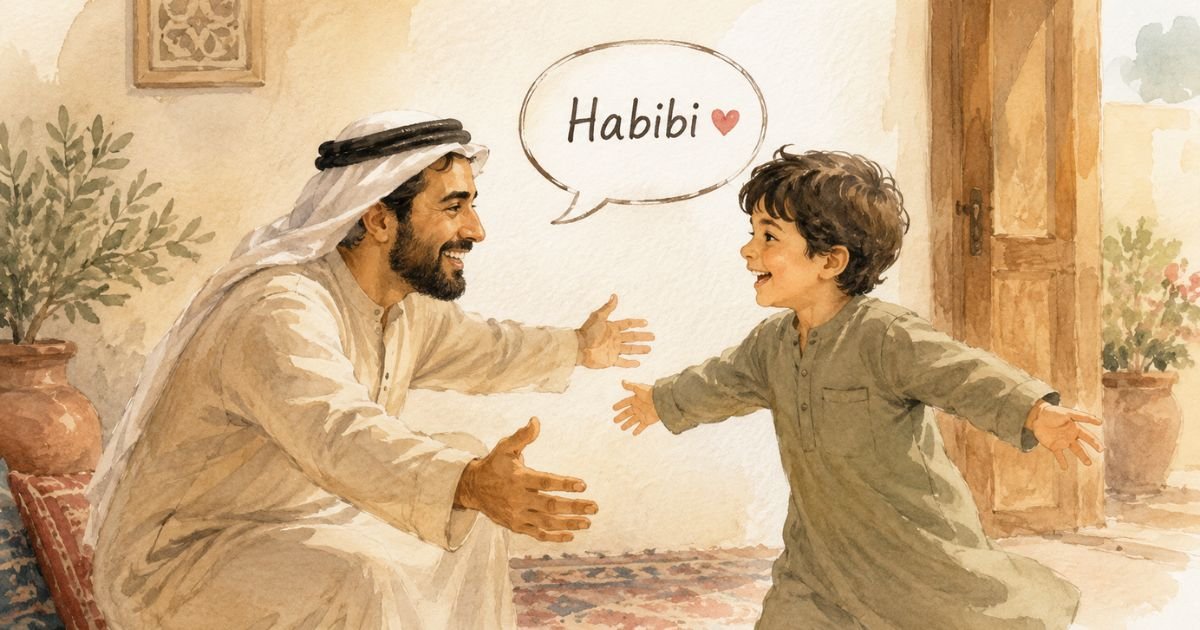 Father greeting child with Habibi