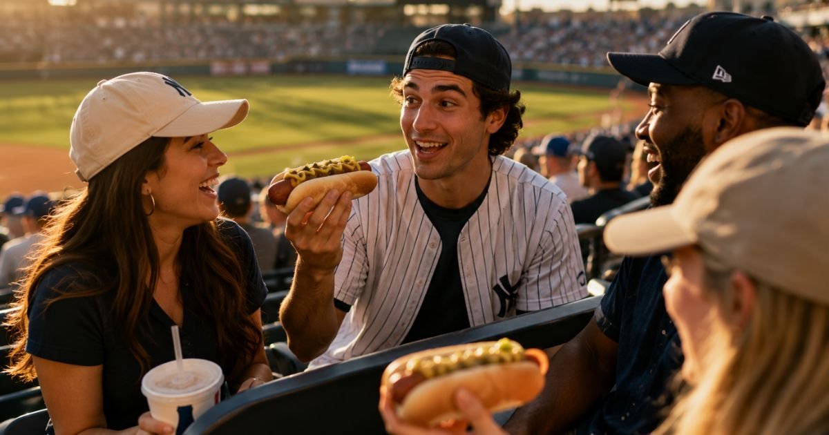 Friends using the word Glizzy at a baseball game