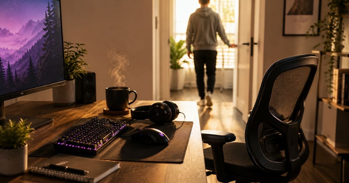 Person away from keyboard workspace