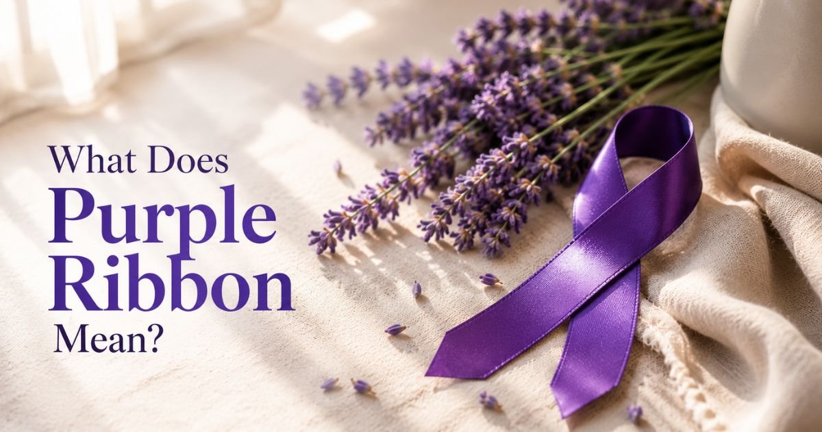 Purple awareness ribbon with lavender flowers