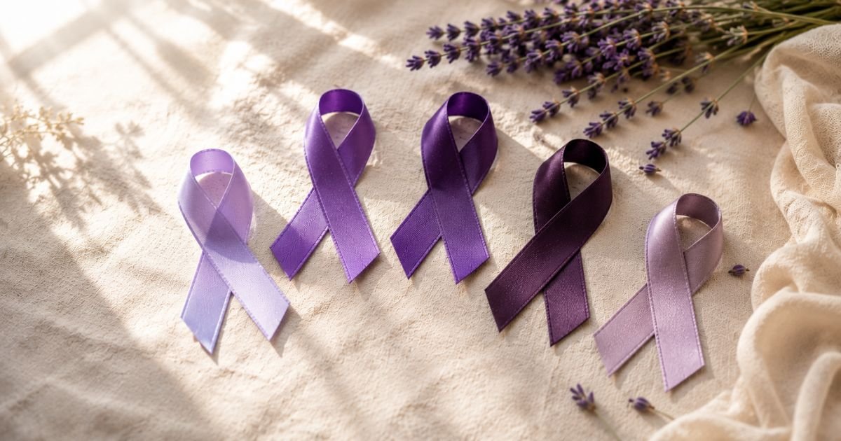 Purple awareness ribbons in different shades